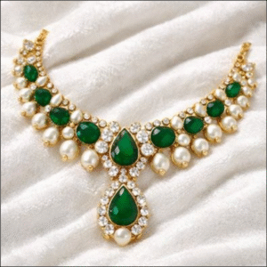 Emerald & Pearl V-Shaped Gold Mangalsutra Necklace – Suhagan Abhushan