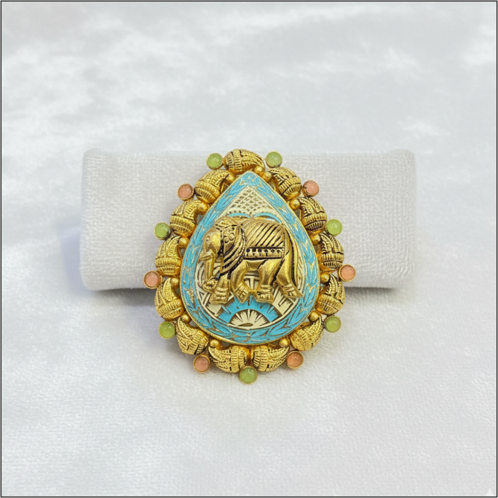 Ganesha Enamel Teardrop Gold Ring – Suhagan Abhushan