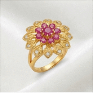 Ruby Floral Bloom Gold Statement Ring – Suhagan Abhushan