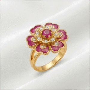 Enamel Ruby Floral Gold Ring – Suhagan Abhushan
