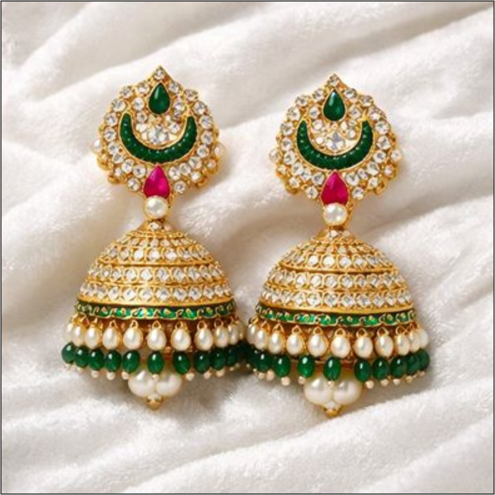 Suhagna Abhushan Kundan Pearl Jhumka Earrings