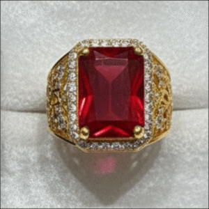 Oversized Ruby & Diamond Rectangular Gold Statement Ring – Suhagan Abhushan