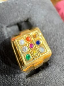Navratna Square Gold Ring with 9 Auspicious Gemstones – Suhagan Abhushan