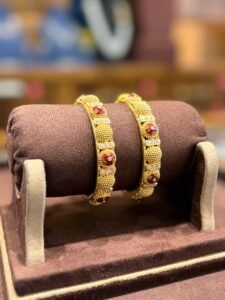 Ruby Accent Beaded Gold Bangles Pair – Suhagan Abhushan