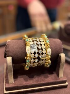 Diamond and Emerald Gold Bangles Set 3 Pieces – Suhagan Abhushan