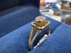 Diamond Halo Cluster Floral Gold Ring – Suhagan Abhushan