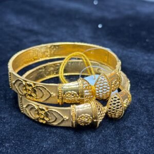 Designer Gold Plated Kadas with Intricate Floral Engraving