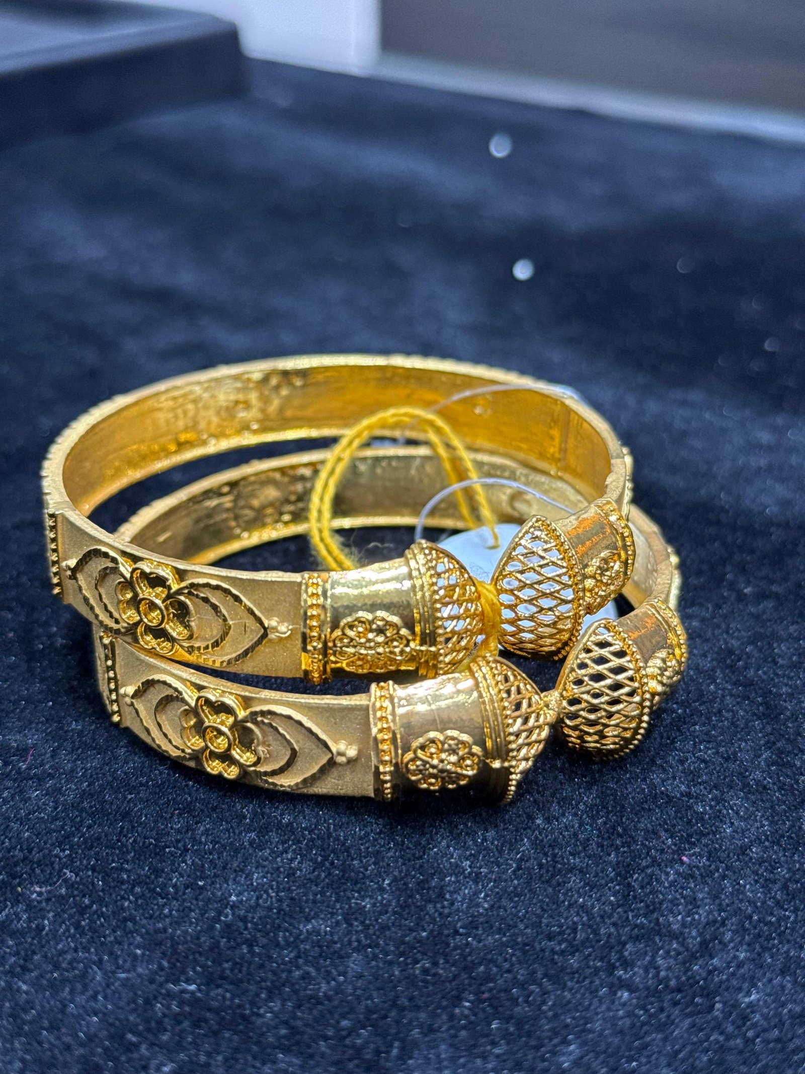 Designer Gold Plated Kadas with Intricate Floral Engraving
