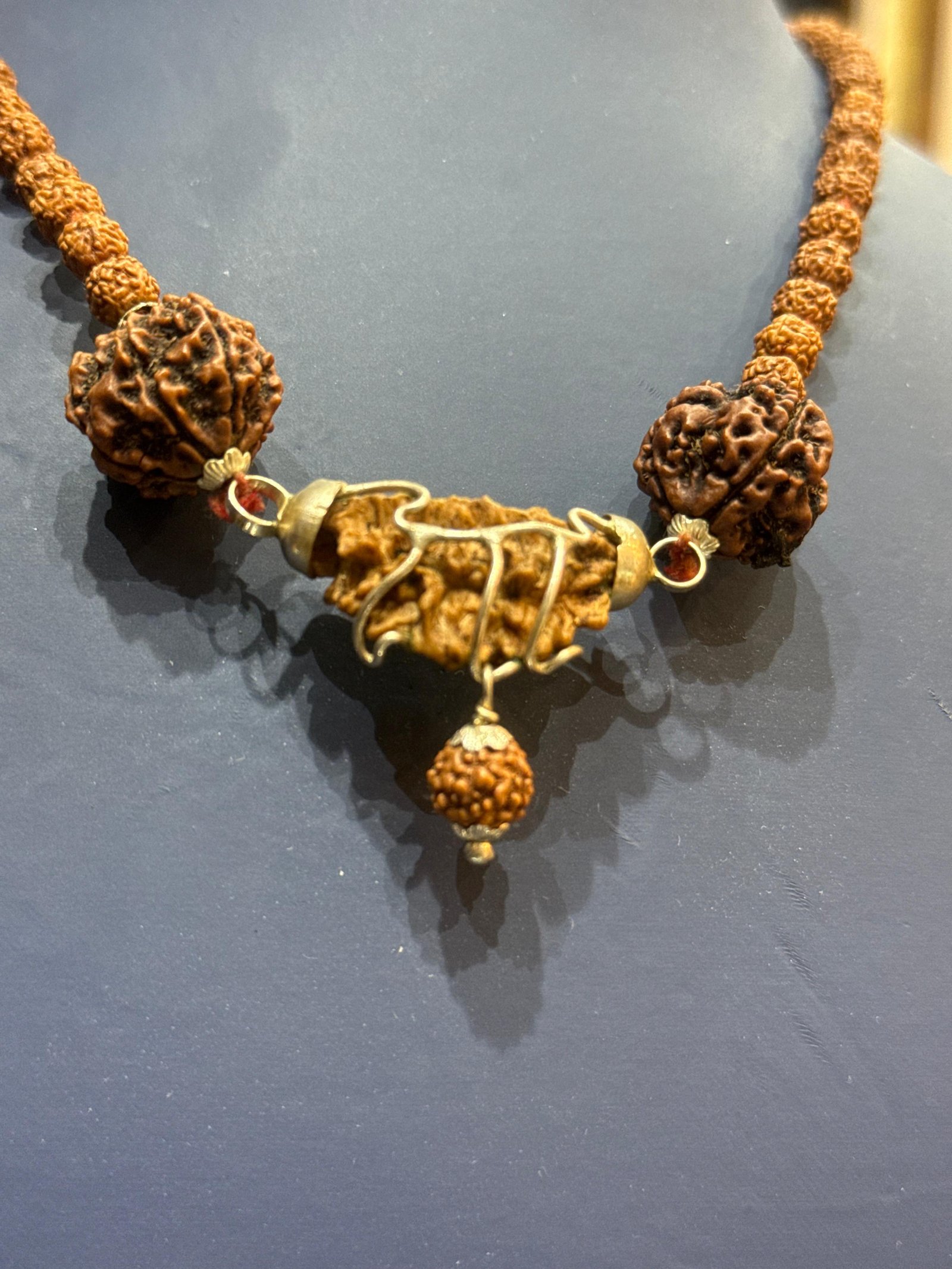Authentic Rudraksha Mala with Designer Metal Pendant