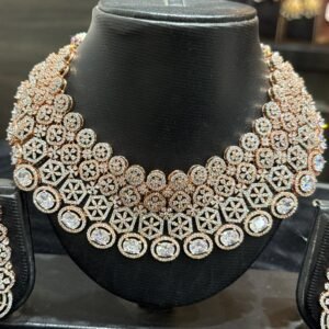 Heavy Rose Gold Bridal AD Choker Necklace Set