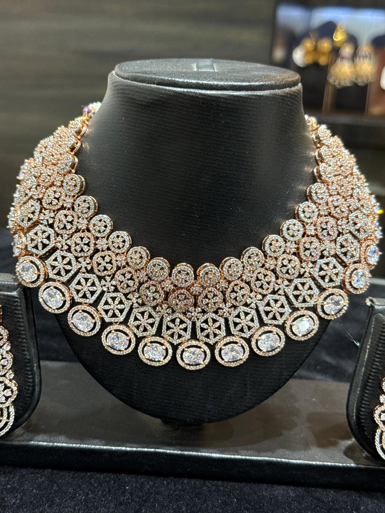 Heavy Rose Gold Bridal AD Choker Necklace Set